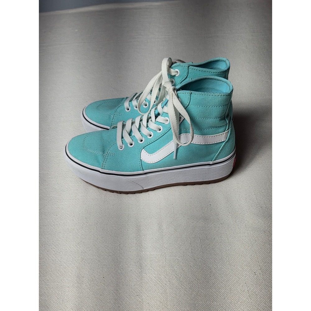 Vans Sk8-Hi Stacked Platform Aqua Blue Canvas High Top Sneakers Womens 7.5